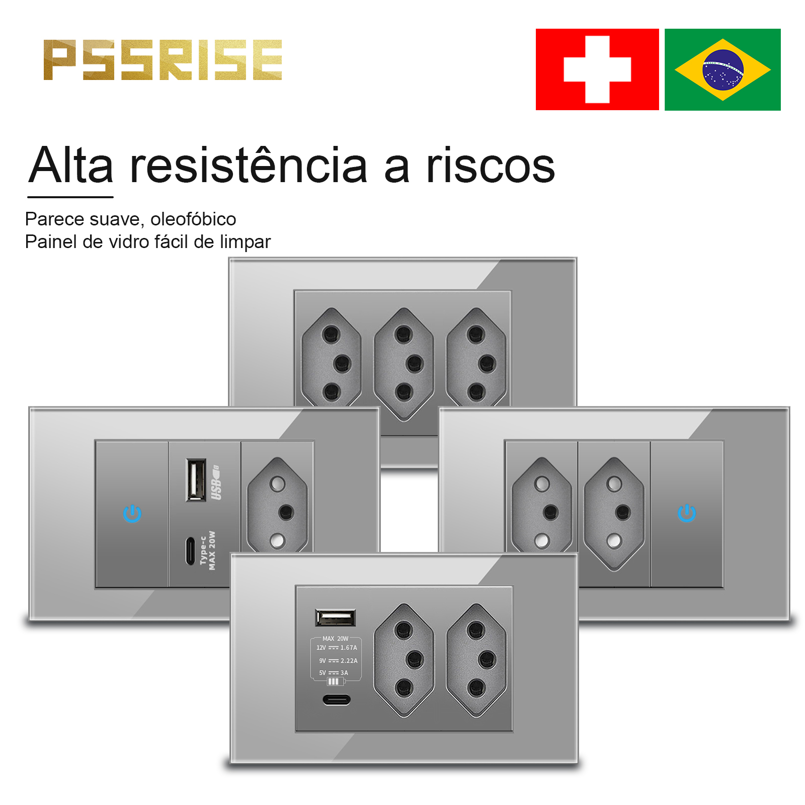 Tuya Wifi Socket - PSSRISE Grey Glass Full-paddle Brazil USB