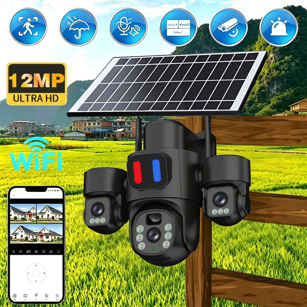 Smart Home Outdoor Camera - Solar WiFi PTZ Camera Outdoor Triple
