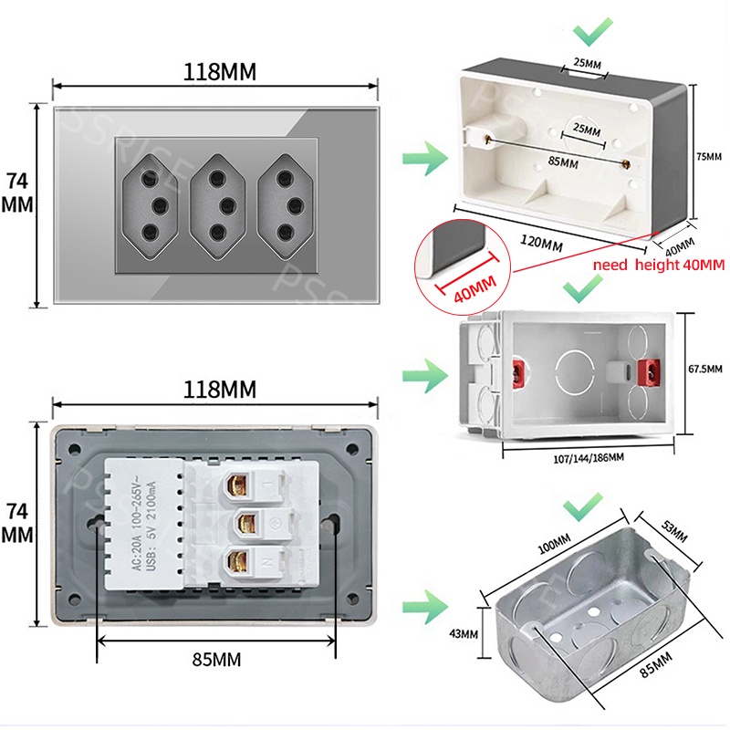 PSSRISE Grey Glass Full-paddle - Tuya Wifi Socket 评论和价格