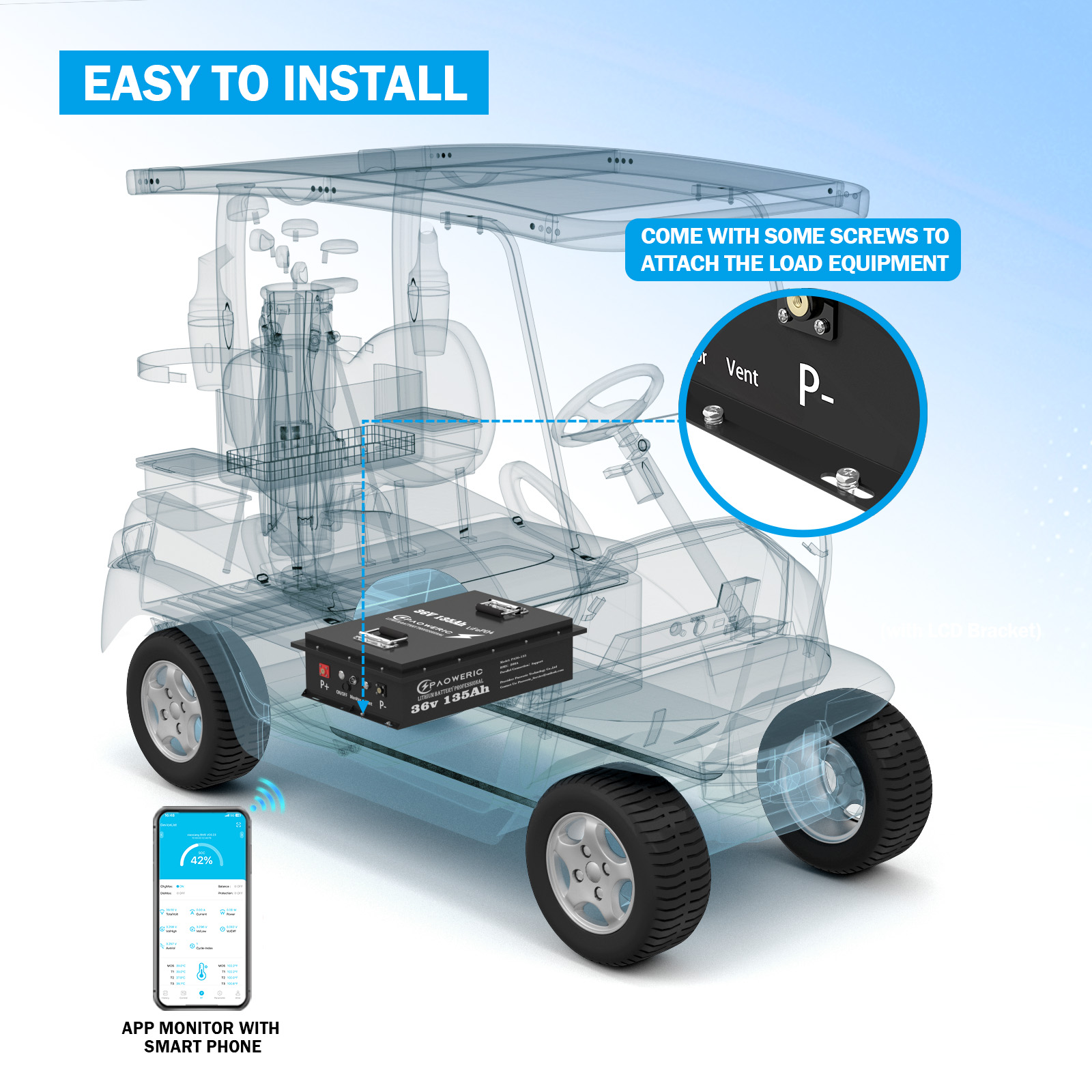 PAOWERIC 36V 135Ah Bluetooth L - Smart Energy Monitor 评论和价格